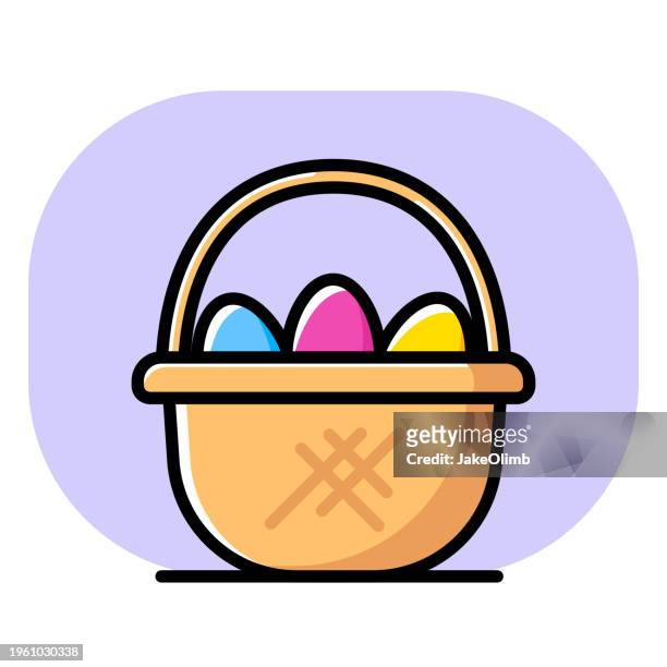 ilustraciones, imágenes clip art, dibujos animados e iconos de stock de arte lineal del icono de la cesta de pascua - easter egg hunt