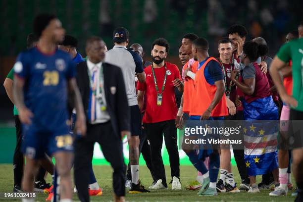 Of Egypt joins his team mates on the pitch after watching the TotalEnergies CAF Africa Cup of Nations group stage match between Cape Verde and Egypt...