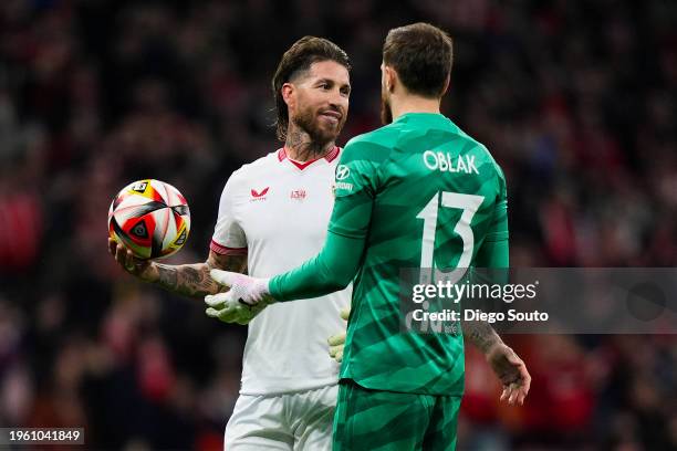 Sergio Ramos of Sevilla FC looks with the ball during Copa del Rey Round of quarter final between Atletico Madrid v Sevilla FC at Civitas...