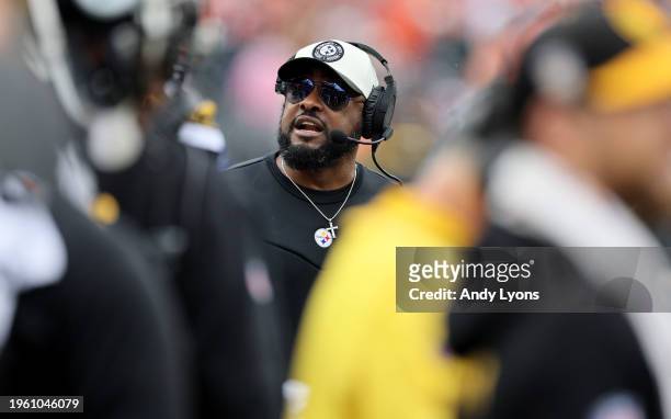 Mike Tomlin the head coach of the Pittsburgh Steelers during the game against the Cincinnati Bengals at Paycor Stadium on November 26, 2023 in...