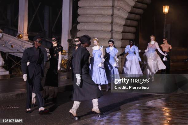 Model walks the runway during the Maison Margiela Haute Couture Spring/Summer 2024 show as part of Paris Fashion Week on January 25, 2024 in Paris,...