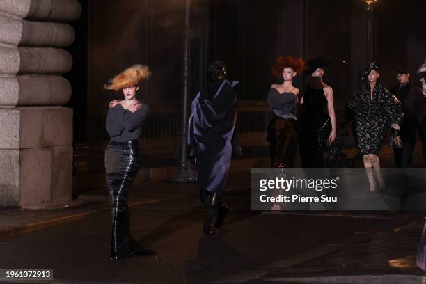 Model walks the runway during the Maison Margiela Haute Couture Spring/Summer 2024 show as part of Paris Fashion Week on January 25, 2024 in Paris,...