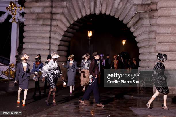 Model walks the runway during the Maison Margiela Haute Couture Spring/Summer 2024 show as part of Paris Fashion Week on January 25, 2024 in Paris,...