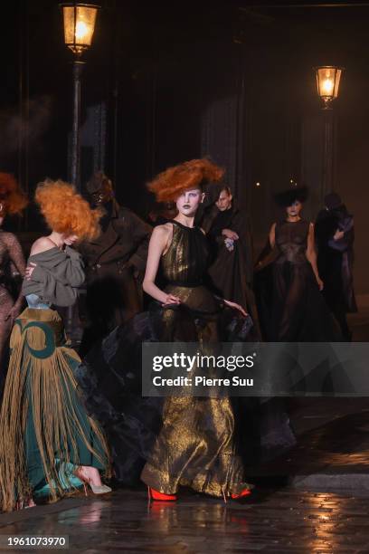 Model walks the runway during the Maison Margiela Haute Couture Spring/Summer 2024 show as part of Paris Fashion Week on January 25, 2024 in Paris,...