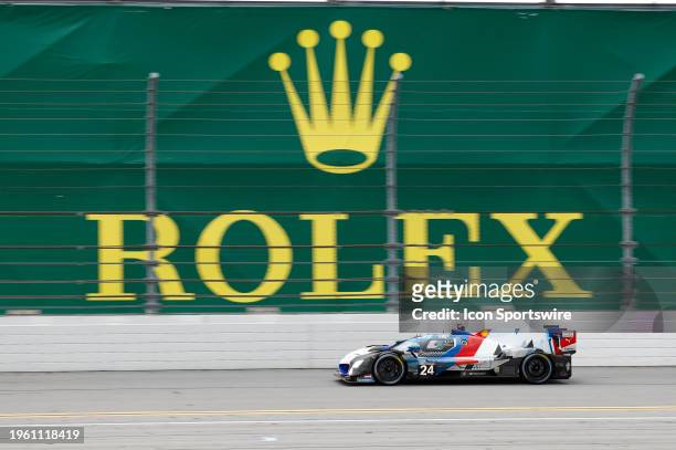 The BMW M Team RLL BMW M Hybrid V8 of Philipp Eng, Augusto Farfus, Jesse Krohn, and Dries Vanthoor during the Rolex 24 At Daytona on January 28, 2024...