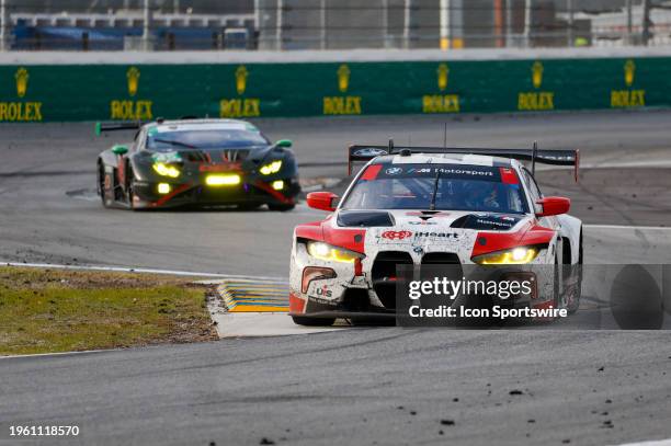 The Paul Miller Racing BMW M4 GT3 of Bryan Sellers, Madison Snow, Neil Verhagen, and Sheldon van der Linde during the Rolex 24 At Daytona on January...