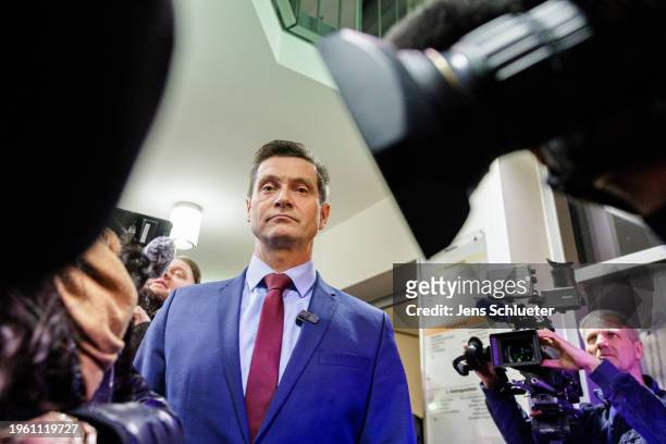 Uwe Thrum, candidate of the far-right Alternative for Germany political party reacts during the vote count for the runoff election for Saale-Orla...