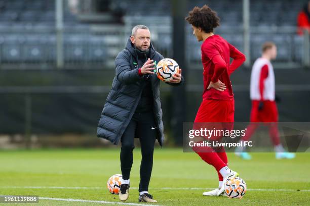 Liverpool's Jay Spearing prior to the Premier League 2 match between Liverpool U21 and Fulham U21 at the AXA Training Centre on January 28, 2024 in...