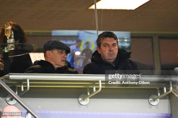 Damien COMOLLI president of Toulouse Football Club and Arnaud POUILLE general director of Lens during the Ligue 1 Uber Eats match between Toulouse...