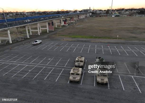 An aerial view of the area as Texas National Guard soldiers continue to take security measures at Eagle Pass, Texas at Mexico-US border on January...