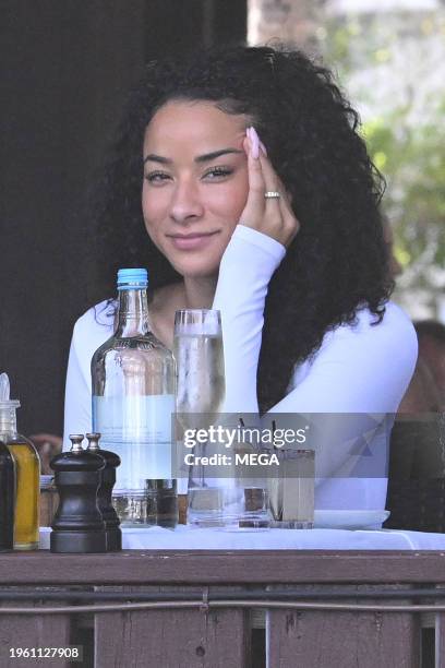 Keeta Vaccaro and Tyreek Hill are seen in a seaside lunch on January 28, 2024 in Miami Beach, Florida.