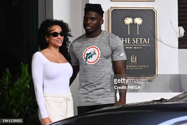 Keeta Vaccaro and Tyreek Hill are seen in a seaside lunch on January 28, 2024 in Miami Beach, Florida.