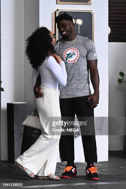 Keeta Vaccaro and Tyreek Hill are seen in a seaside lunch on January 28, 2024 in Miami Beach, Florida.