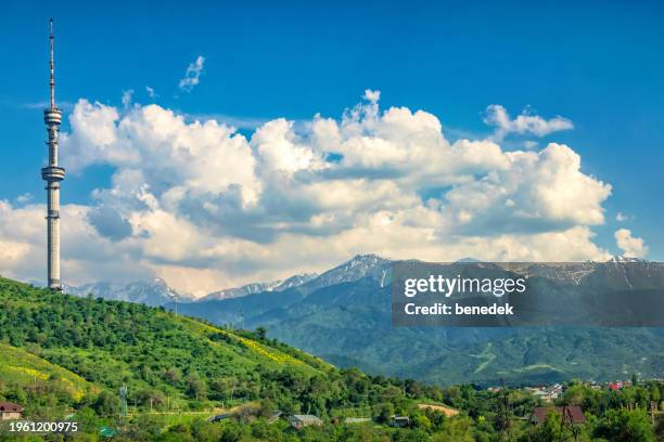 almaty tower kazakhstan landscape - almaty foto e immagini stock