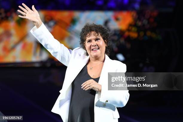 Evonne Goolagong Cawley acknowledges the crowd during a special ceremony on Rod Laver Arena announcing that from 2025 the Australian Open’s annual...