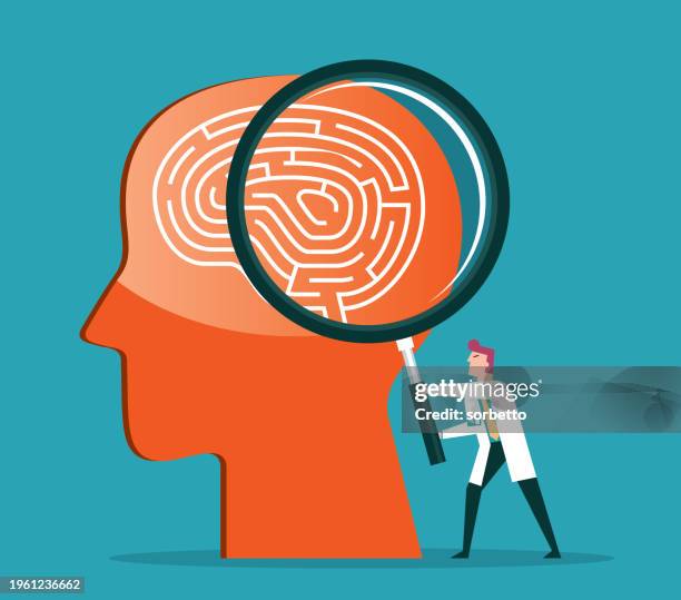 ilustrações, clipart, desenhos animados e ícones de brain - maze - magnifying glass - glia