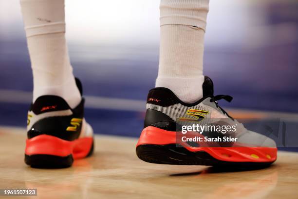 Detail of the Skechers sneakers worn by Julius Randle of the New York Knicks during the first half against the Denver Nuggets at Madison Square...