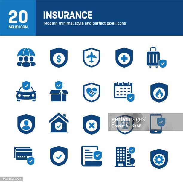 insurance solid icons. containing health, travel, business insurance, employee, benefit solid icons collection. vector illustration. for website design, logo, app, template, ui, etc. - life insurance icons stock illustrations