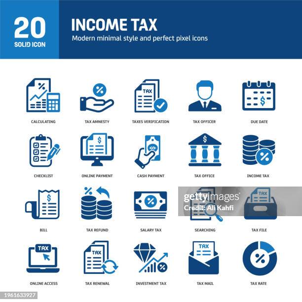 income tax solid icons. containing tax amnesty, finance, economy, business solid icons collection. vector illustration. for website design, logo, app, template, ui, etc. - laptop icon solid stock illustrations