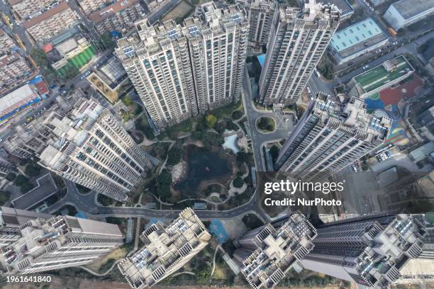 An aerial photo is showing a residential area of Evergrande in Nanjing, East China's Jiangsu province, on January 29, 2024. On the same day, China...