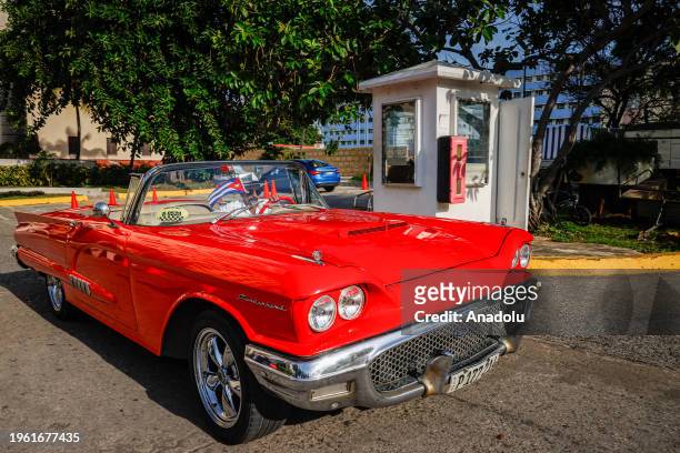 Vintage car is seen on the road in Havana, the capital of Cuba on January 22, 2024. In Cuba, it is common to see a large number of vintage cars from...