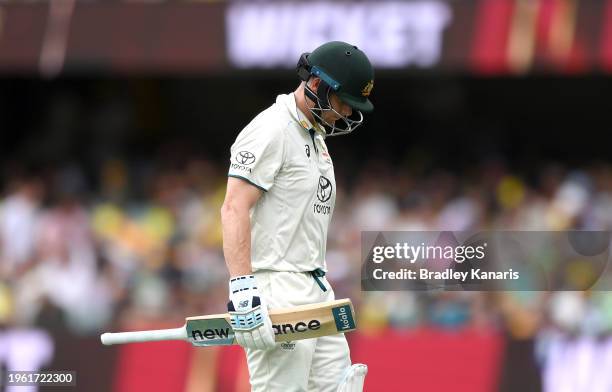 Steve Smith of Australia looks dejected after losing his wicket during day two of the Second Test match in the series between Australia and West...