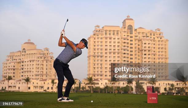 Marcel Siem of Germany tees off on the 11th hole on Day Two of the Ras Al Khaimah Championship at Al Hamra Golf Club on January 26, 2024 in Ras al...