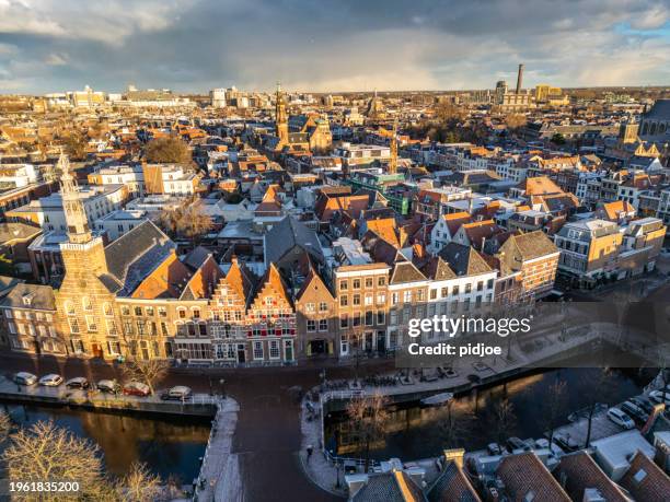 city of leiden by drone - south holland stock pictures, royalty-free photos & images