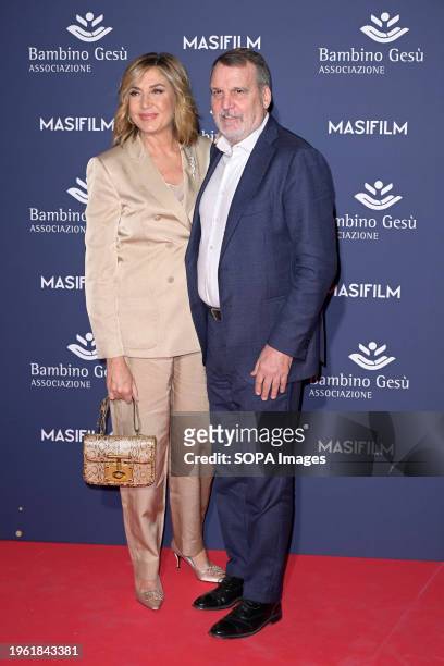 Myrta Merlino and Marco Tardelli attend the red carpet of charity event "Together for a cure" at Tiburtina Studios.