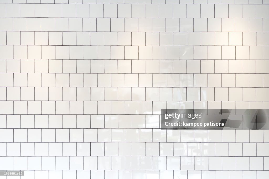 Full Frame Background Of White Tiled Mosaic Wall