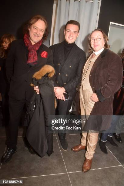 Jean Christophe Molinier, Frederic Merlin and Bill Pallot attend Massimo Gargia's "Stars Et Animaux" photo collection exhibition preview at Schneider...