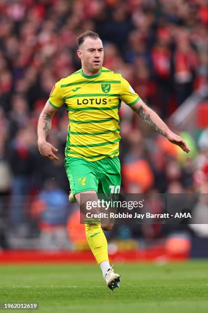 Ashley Barnes of Norwich City during the Emirates FA Cup Fourth Round match between Liverpool and Norwich City at Anfield on January 28, 2024 in...