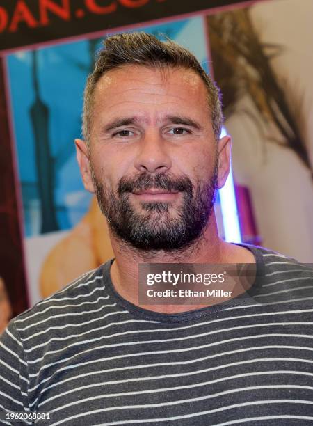 Manuel Ferrara poses at the Jules Jordan Video booth at the 2024 AVN Adult Entertainment Expo at Resorts World Las Vegas on January 25, 2024 in Las...