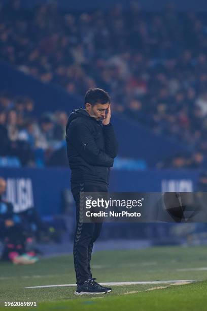 Asier Garitano head coach of CD Tenerife reacts during the LaLiga Hypermotion match between Levante UD and CD Tenerife at Estadi Ciutat de Valencia,...