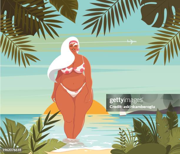 sunset on the beach - plus size stock illustrations