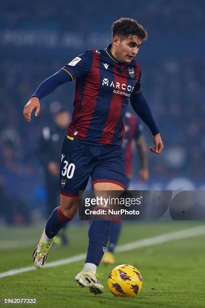 Andres Garcia of Levante UD in action during the LaLiga Hypermotion match between Levante UD and CD Tenerife at Estadi Ciutat de Valencia, January 27...
