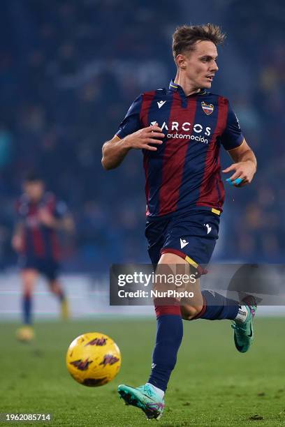 Dani Gomez of Levante UD in action during the LaLiga Hypermotion match between Levante UD and CD Tenerife at Estadi Ciutat de Valencia, January 27...