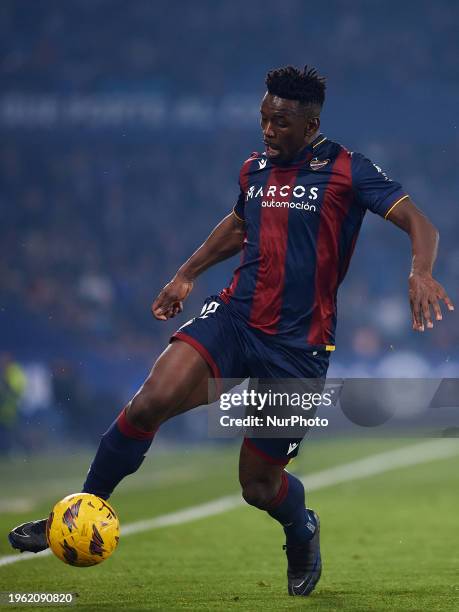 Mohamed Bouldini of Levante UD in action during the LaLiga Hypermotion match between Levante UD and CD Tenerife at Estadi Ciutat de Valencia, January...