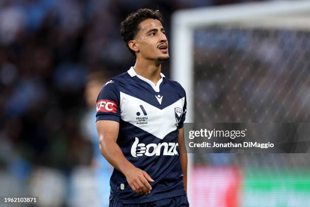 Daniel Arzani of Melbourne Victory reacts during the A-League Men round 14 match between Melbourne Victory and Sydney FC at AAMI Park, on January 26...