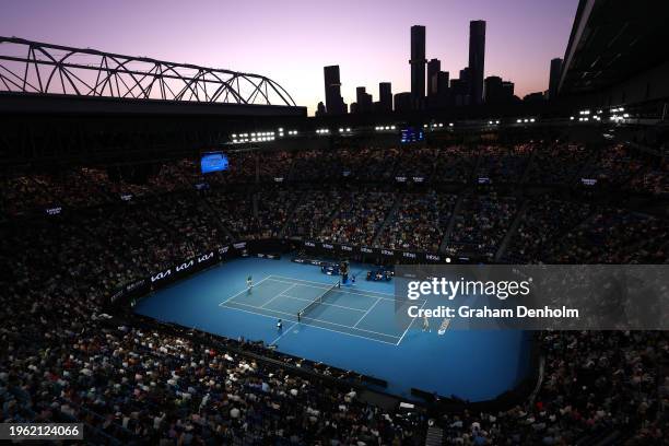 General view of Rod Laver Arena during the Semifinal match between Daniil Medvedev and Alexander Zverev of Germany during the 2024 Australian Open at...