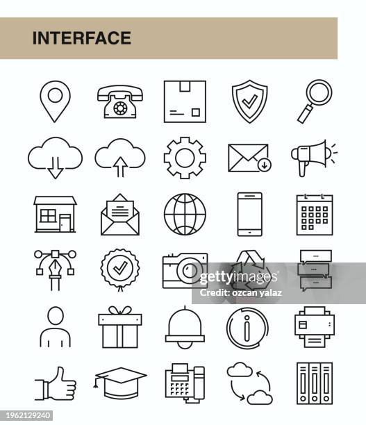 interface thin line vector icon set. the design is editable and the color can be changed. vector set of creativity icons: send , magnifying glass , navigational compass , sharing , arrow symbol - small box stock illustrations