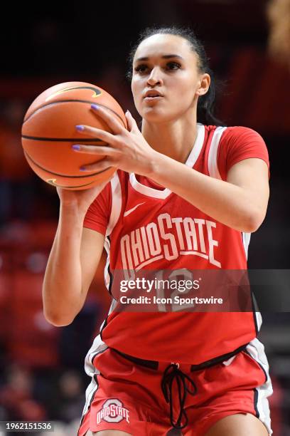 Ohio State Buckeyes Guard Celeste Taylor shoots a free throw during the women's college basketball game between the Ohio State Buckeyes and the...