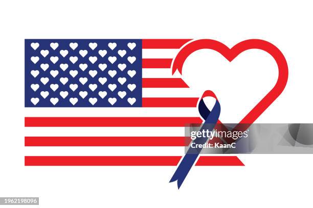 usa flag, heart shape, ribbon shape on white background. vector stock illustration - 911 remember stock illustrations