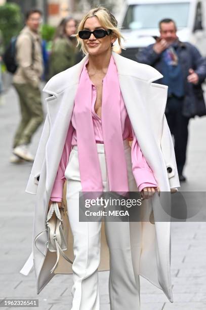 Ashley Roberts is seen leaving Global Studios on January 29, 2024 in London, United Kingdom.