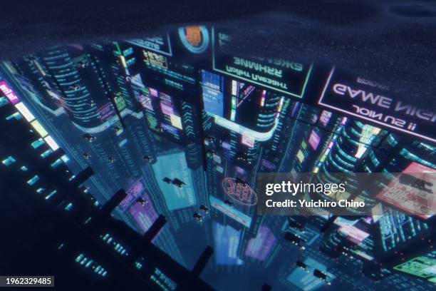 futuristic city reflected in a puddle - mystery car stock pictures, royalty-free photos & images