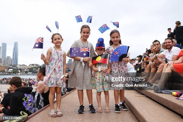 Members of the Hewitt family pose on the forecourt during Australia Day Live 2024 at the Sydney Opera House on January 26, 2024 in Sydney, Australia.