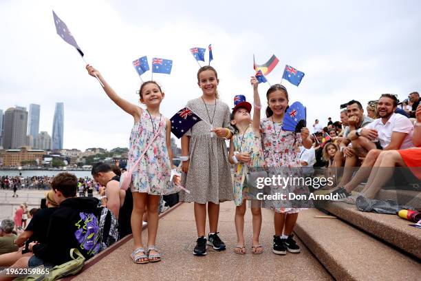 Members of the Hewitt family pose on the forecourt during Australia Day Live 2024 at the Sydney Opera House on January 26, 2024 in Sydney, Australia.