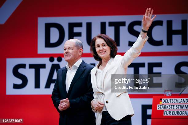 Katarina Barley and Olaf Scholz photographed at the European delegate conference of the Social Democratic Party of Germany in Berlin.