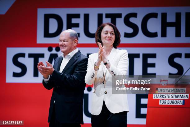 Katarina Barley and Olaf Scholz photographed at the European delegate conference of the Social Democratic Party of Germany in Berlin.