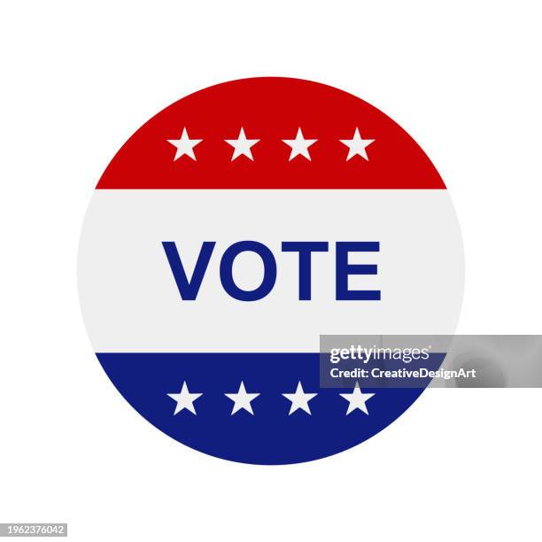 vote badge for elections in united states of america on white background - 美國總統選舉 幅插畫檔、美工圖案、卡通及圖標